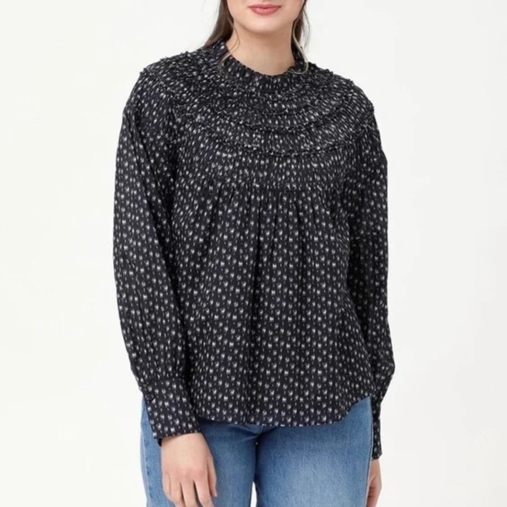 Rebecca Taylor navy Feather Fleur smocked top, size 10